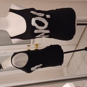 4/$40 Add-on Black Tank Top With Sequins "NO!" - Size Large